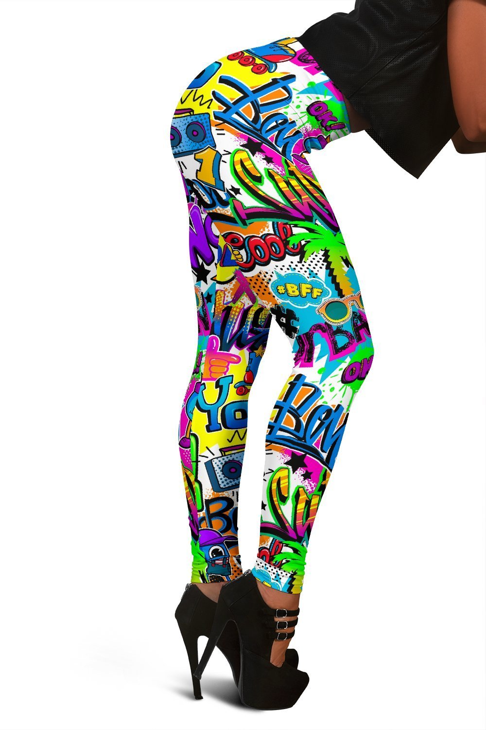 Pattern Print Graffiti Women Leggings-grizzshop