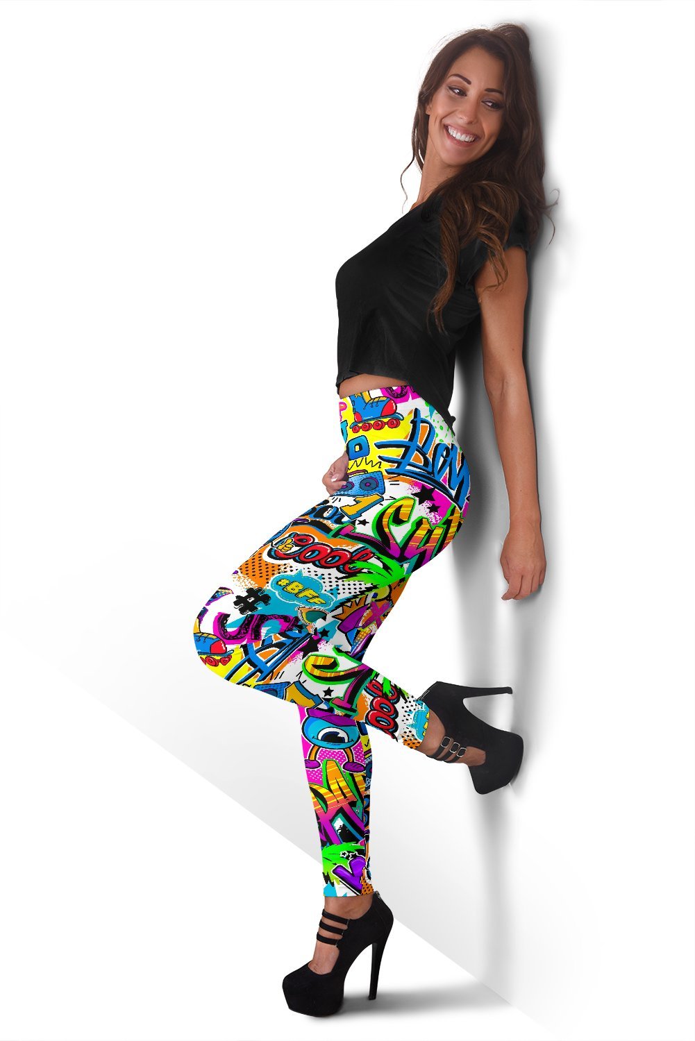 Pattern Print Graffiti Women Leggings-grizzshop