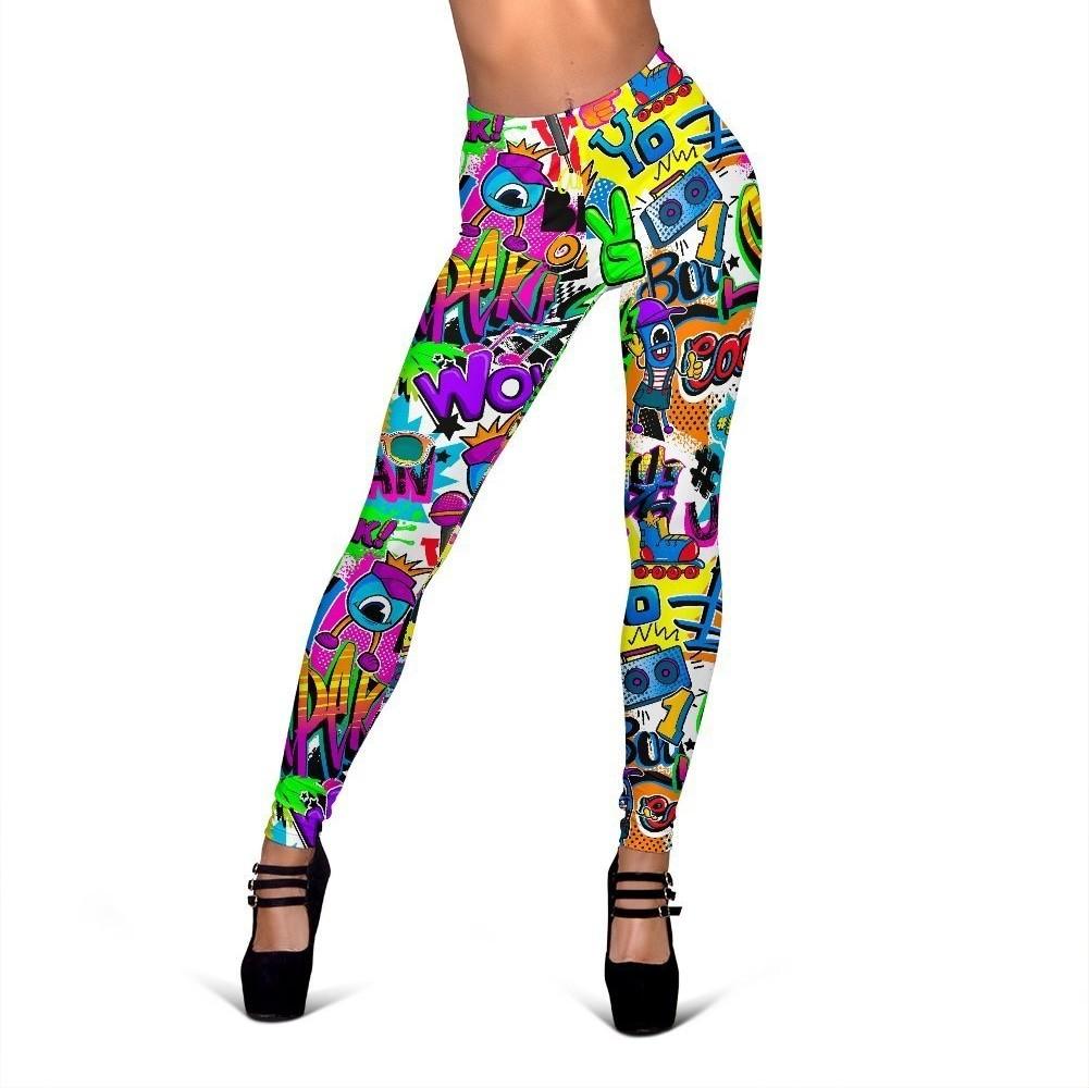 Pattern Print Graffiti Women Leggings-grizzshop