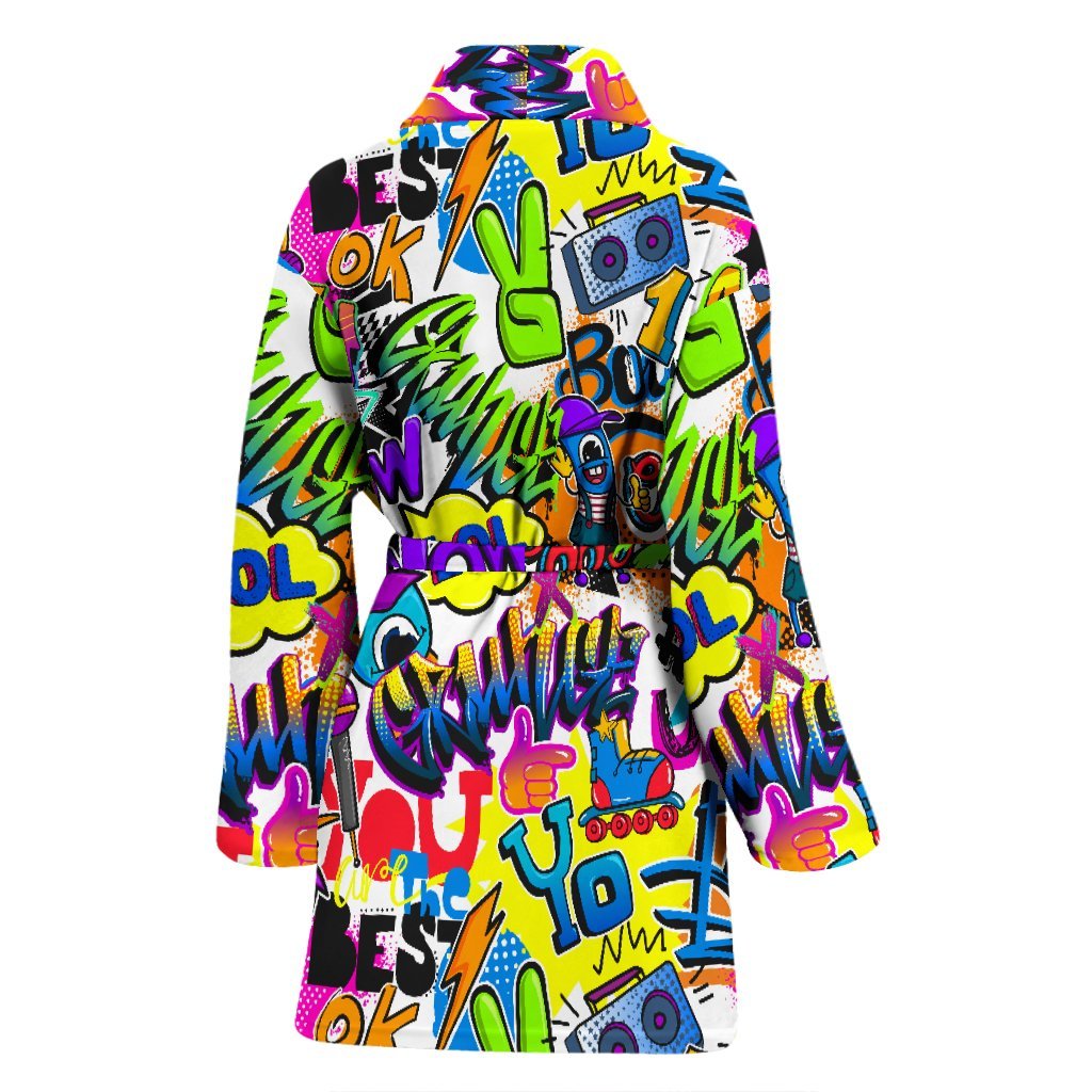 Pattern Print Graffiti Women Long Robe-grizzshop