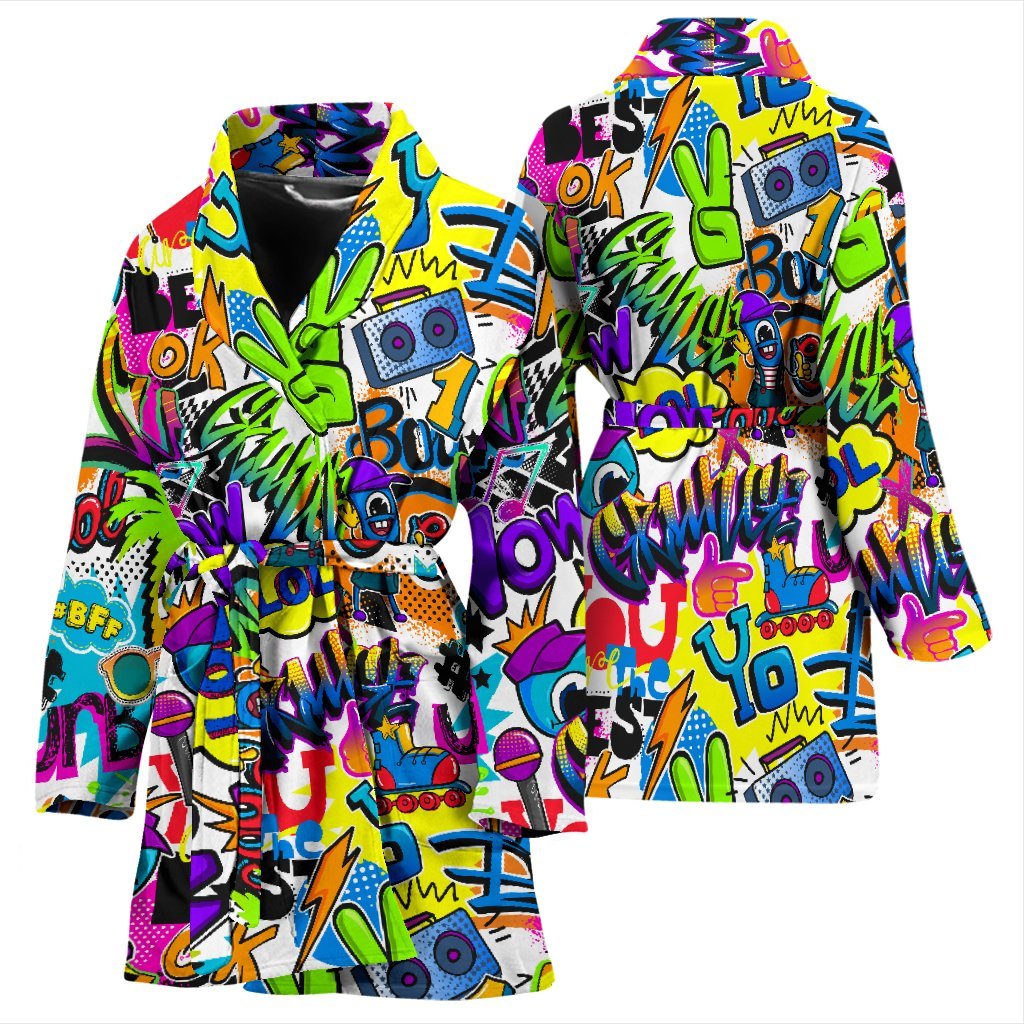 Pattern Print Graffiti Women Long Robe-grizzshop