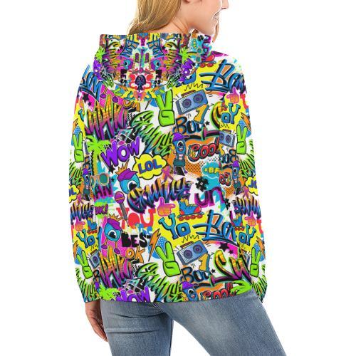 Pattern Print Graffiti Women Pullover Hoodie-grizzshop