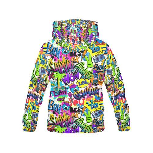 Pattern Print Graffiti Women Pullover Hoodie-grizzshop
