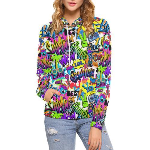 Pattern Print Graffiti Women Pullover Hoodie-grizzshop