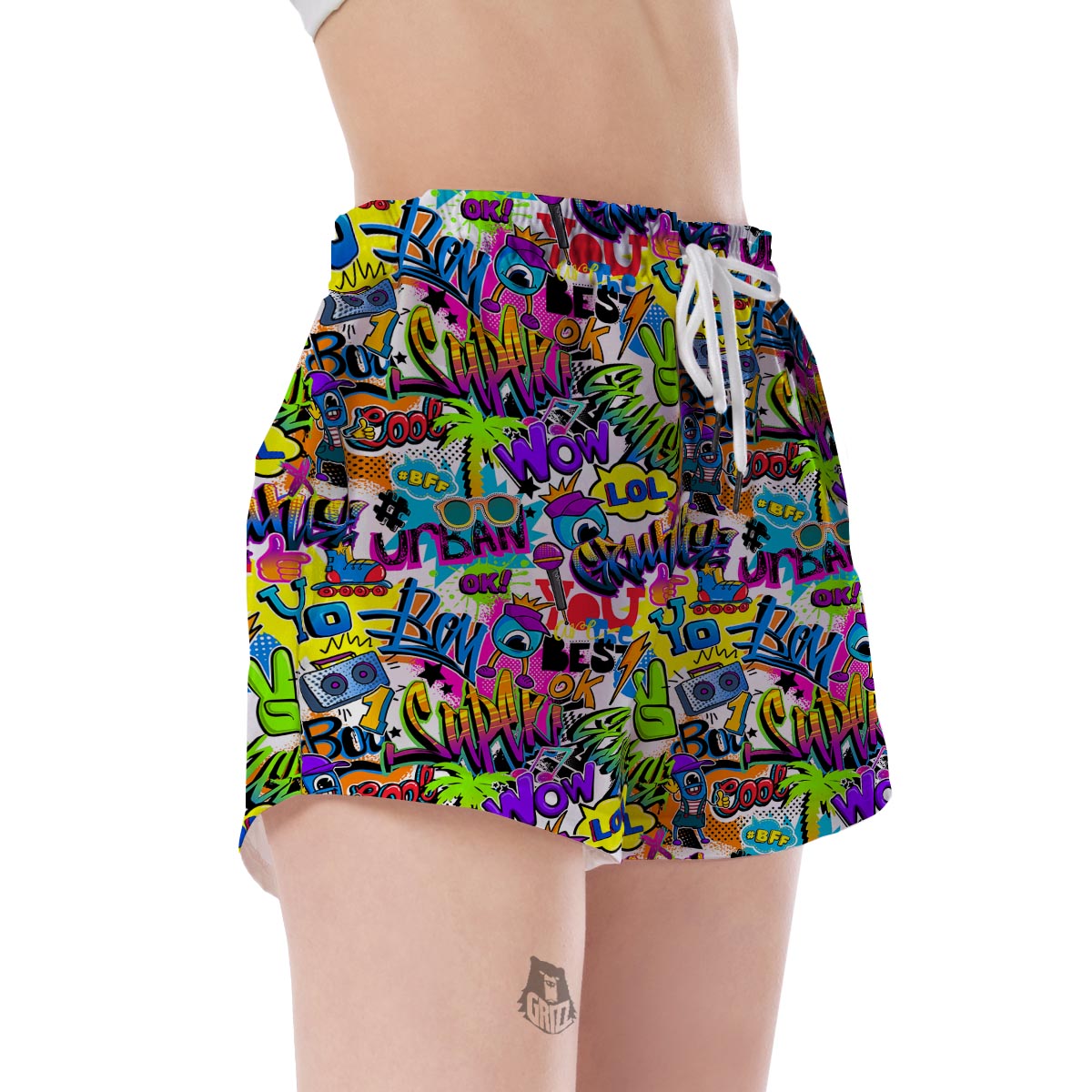 Pattern Print Graffiti Women's Shorts-grizzshop
