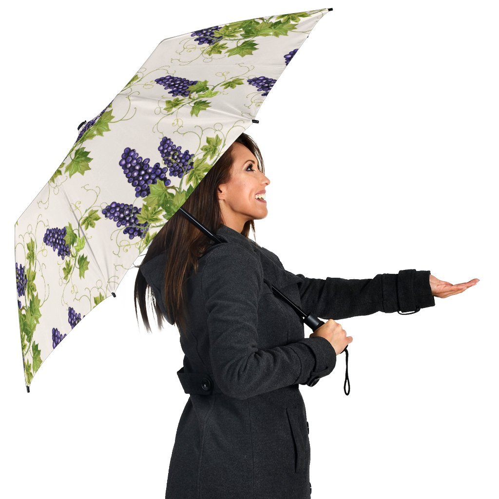 Pattern Print Grape Wine Automatic Foldable Umbrella-grizzshop