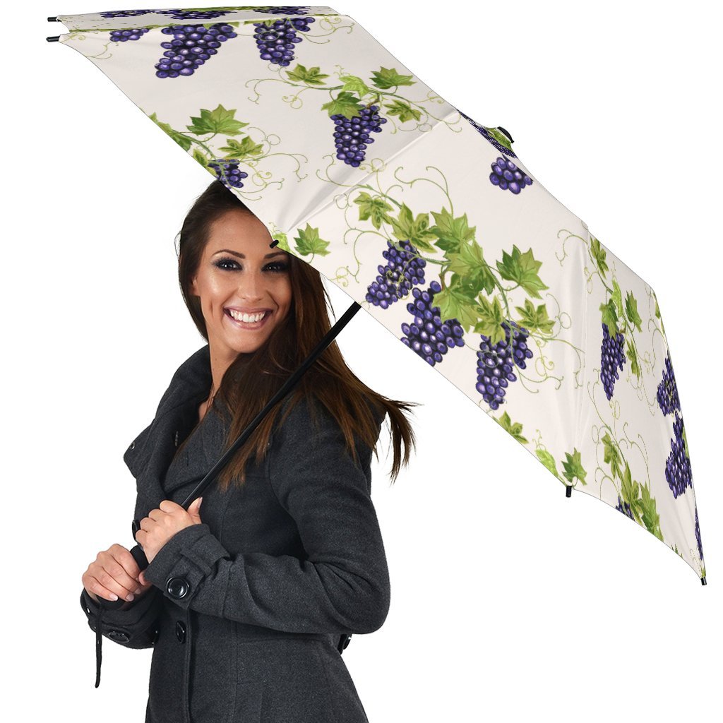 Pattern Print Grape Wine Automatic Foldable Umbrella-grizzshop
