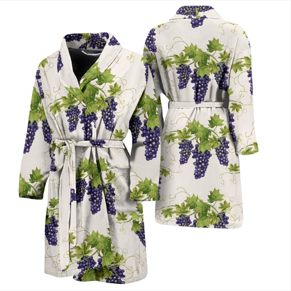 Pattern Print Grape Wine Men Long Robe-grizzshop