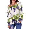 Pattern Print Grape Wine Women Off Shoulder Sweatshirt-grizzshop