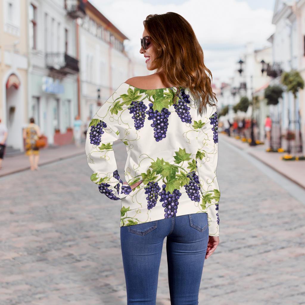 Pattern Print Grape Wine Women Off Shoulder Sweatshirt-grizzshop