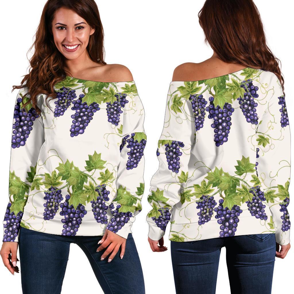 Pattern Print Grape Wine Women Off Shoulder Sweatshirt-grizzshop