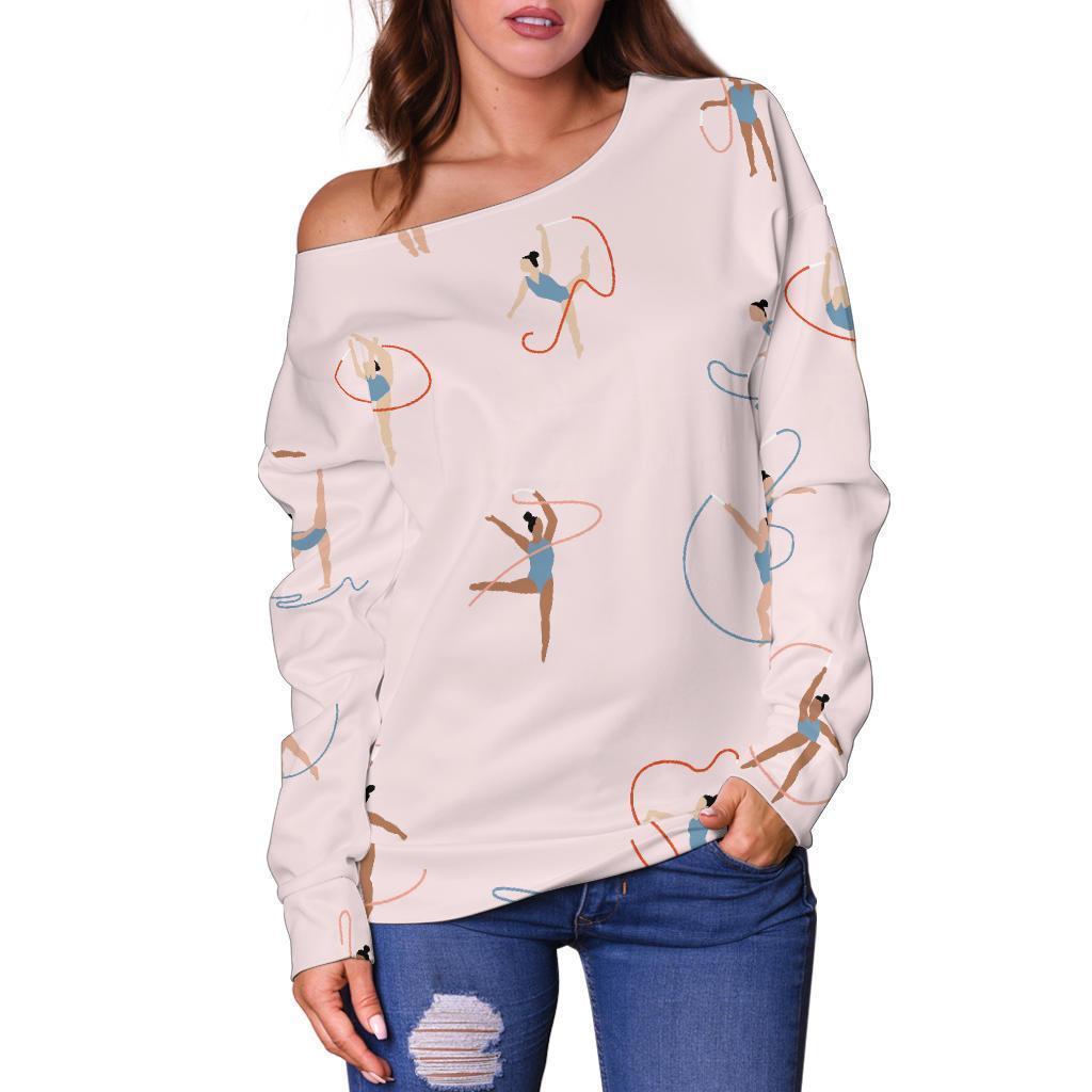 Pattern Print Gymnastics Women Off Shoulder Sweatshirt-grizzshop