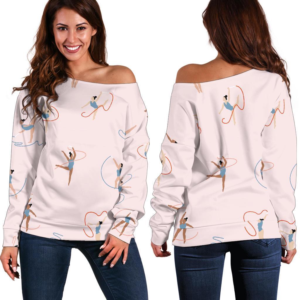 Pattern Print Gymnastics Women Off Shoulder Sweatshirt-grizzshop