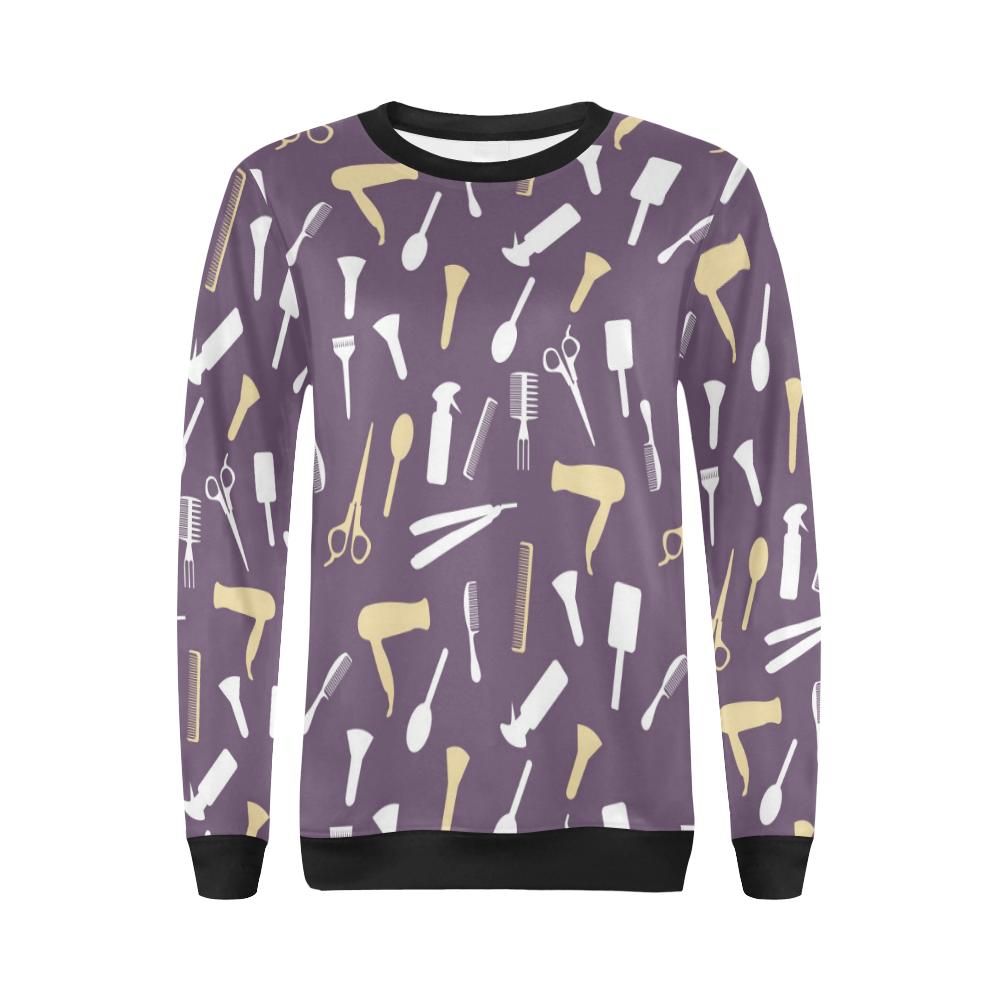 Pattern Print Hair Stylist Women Crewneck Sweatshirt-grizzshop