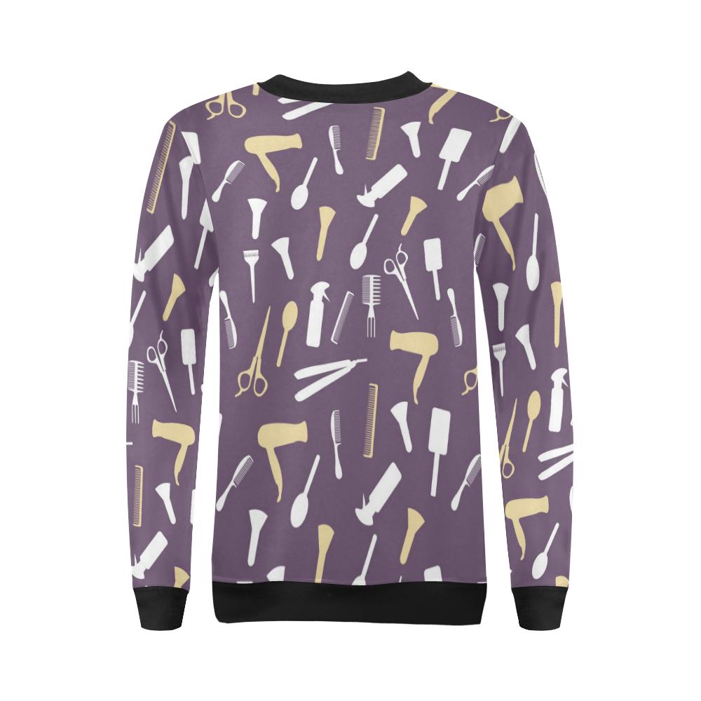 Pattern Print Hair Stylist Women Crewneck Sweatshirt-grizzshop