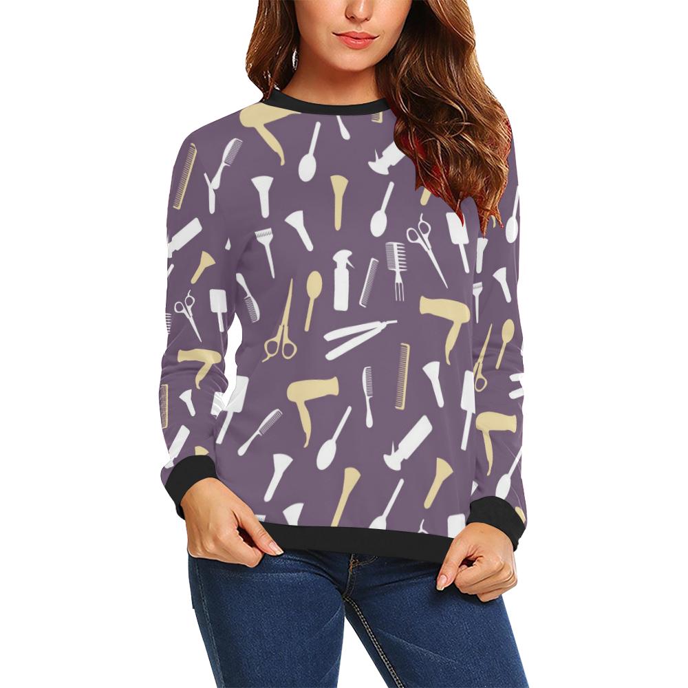 Pattern Print Hair Stylist Women Crewneck Sweatshirt-grizzshop