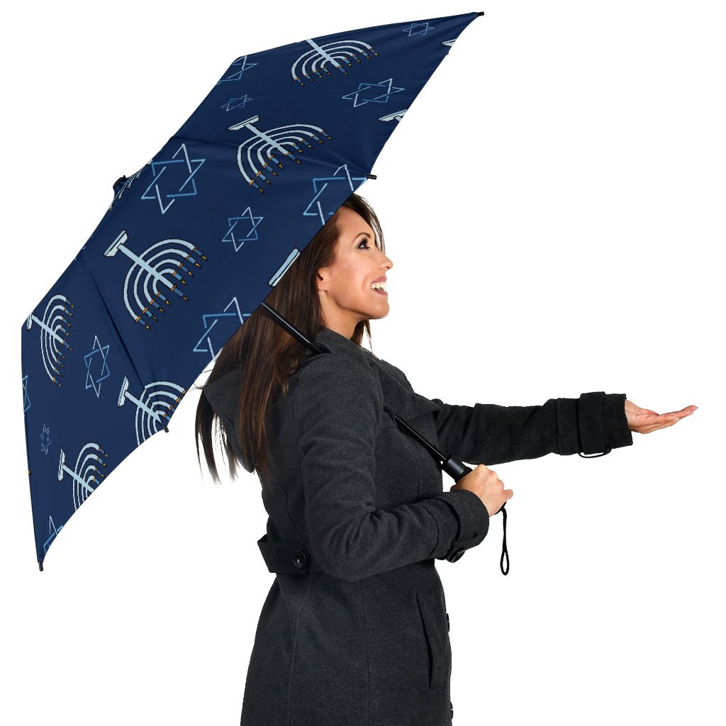 Pattern Print Hanukkah Automatic Foldable Umbrella-grizzshop