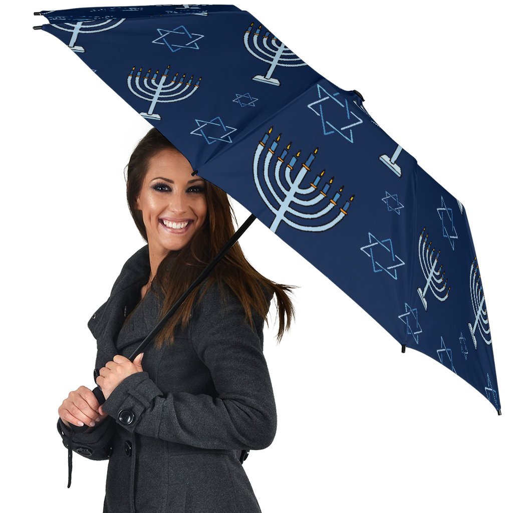 Pattern Print Hanukkah Automatic Foldable Umbrella-grizzshop