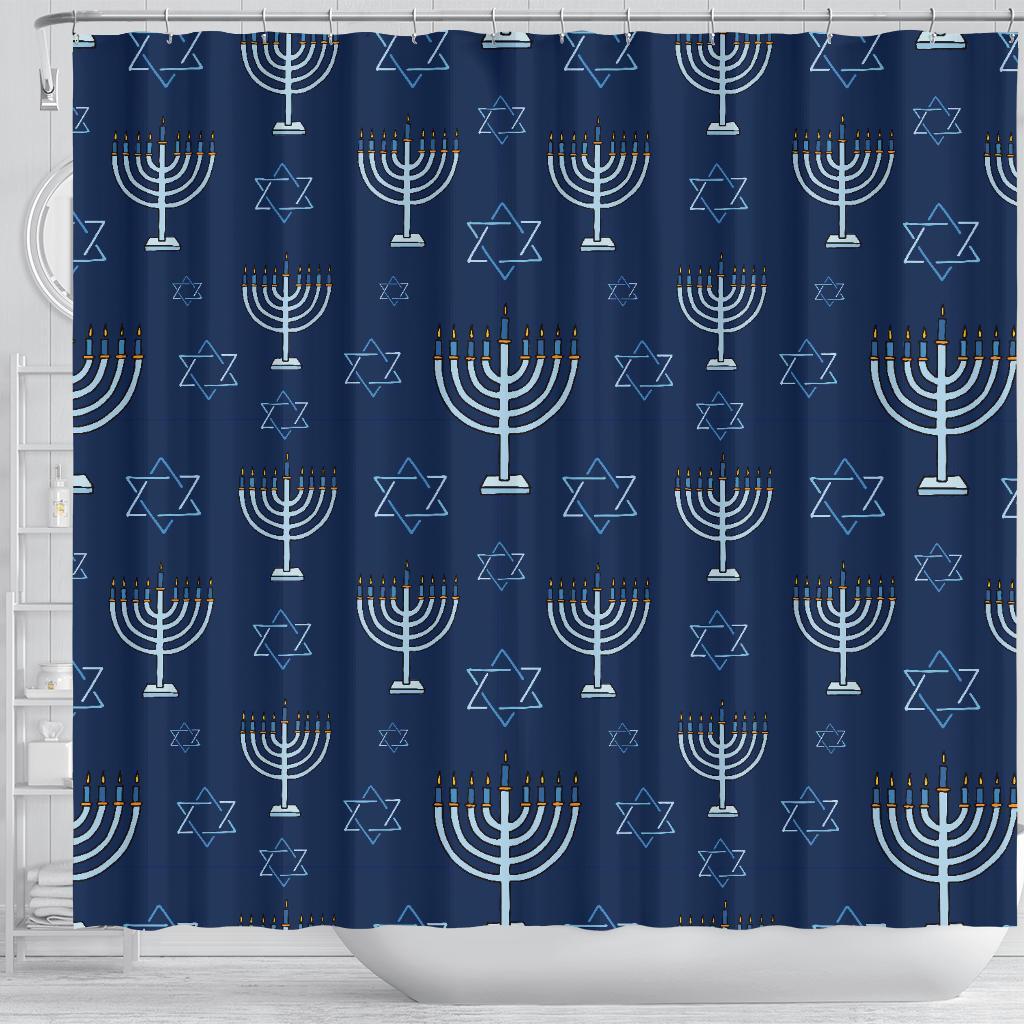 Pattern Print Hanukkah Bathroom Shower Curtain-grizzshop