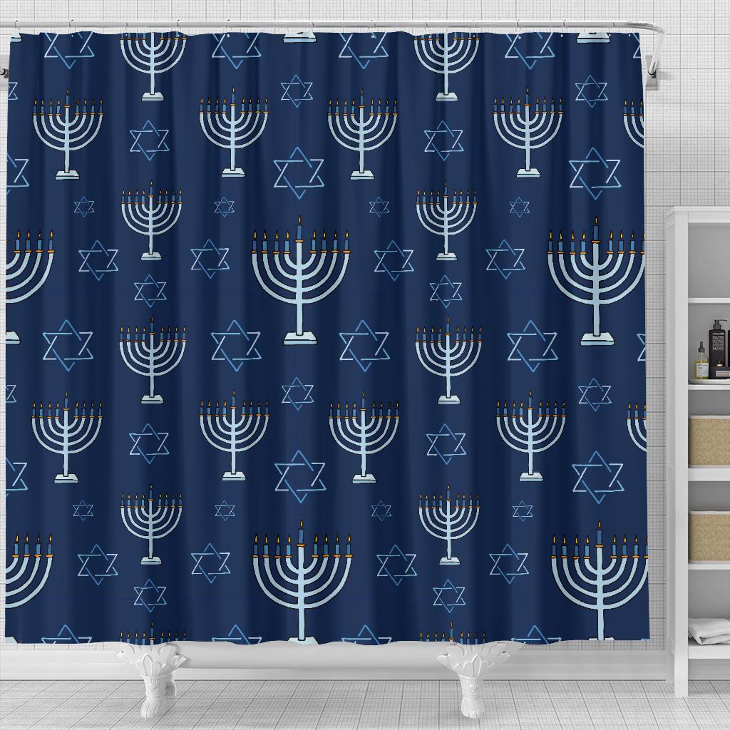 Pattern Print Hanukkah Bathroom Shower Curtain-grizzshop