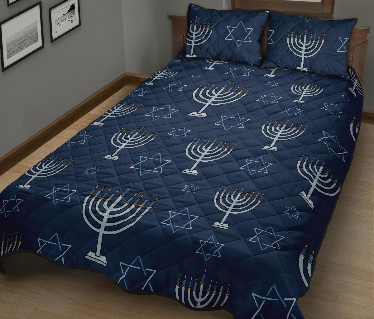 Pattern Print Hanukkah Bed Set Quilt-grizzshop