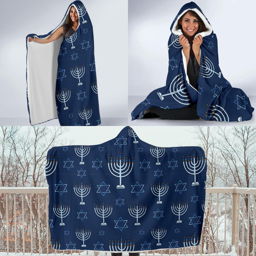 Pattern Print Hanukkah Hooded Blanket-grizzshop