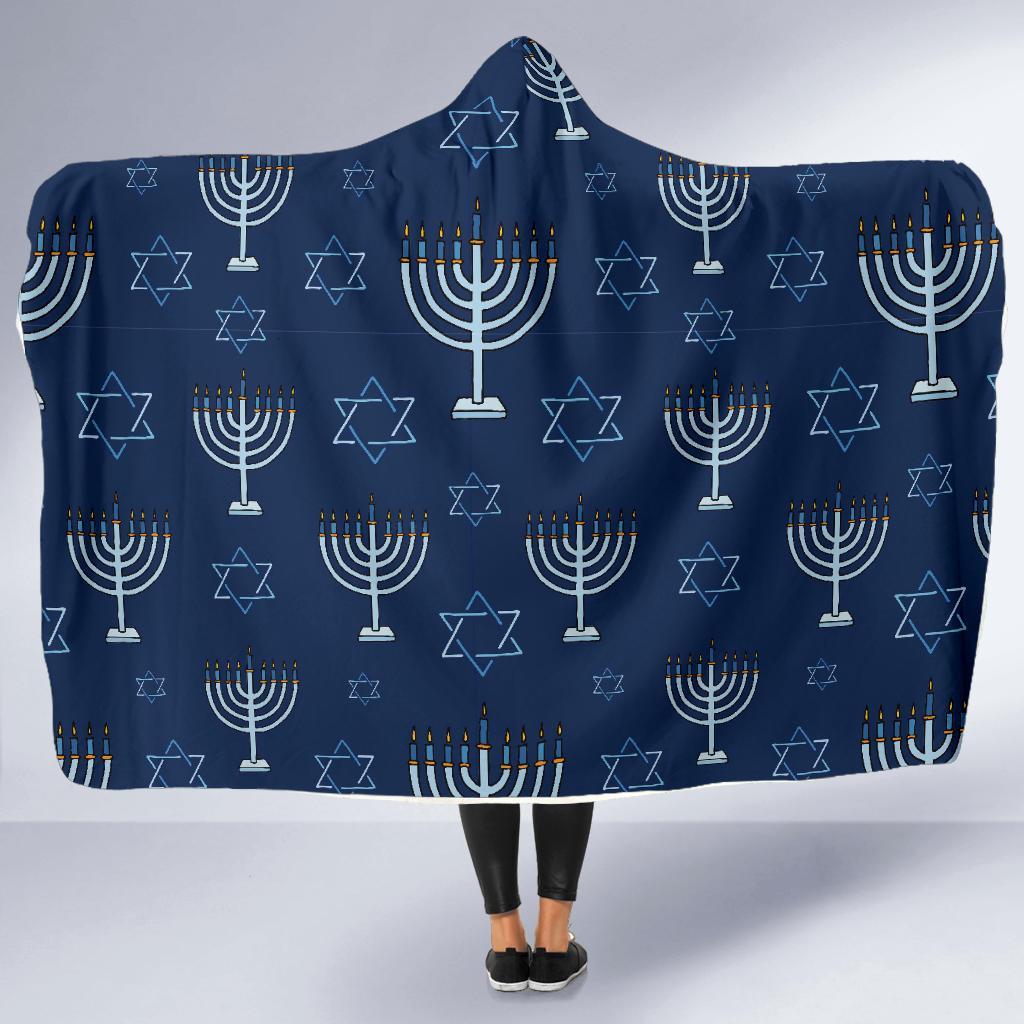 Pattern Print Hanukkah Hooded Blanket-grizzshop