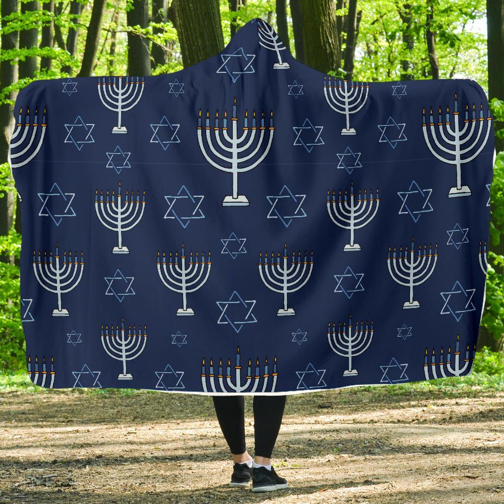 Pattern Print Hanukkah Hooded Blanket-grizzshop