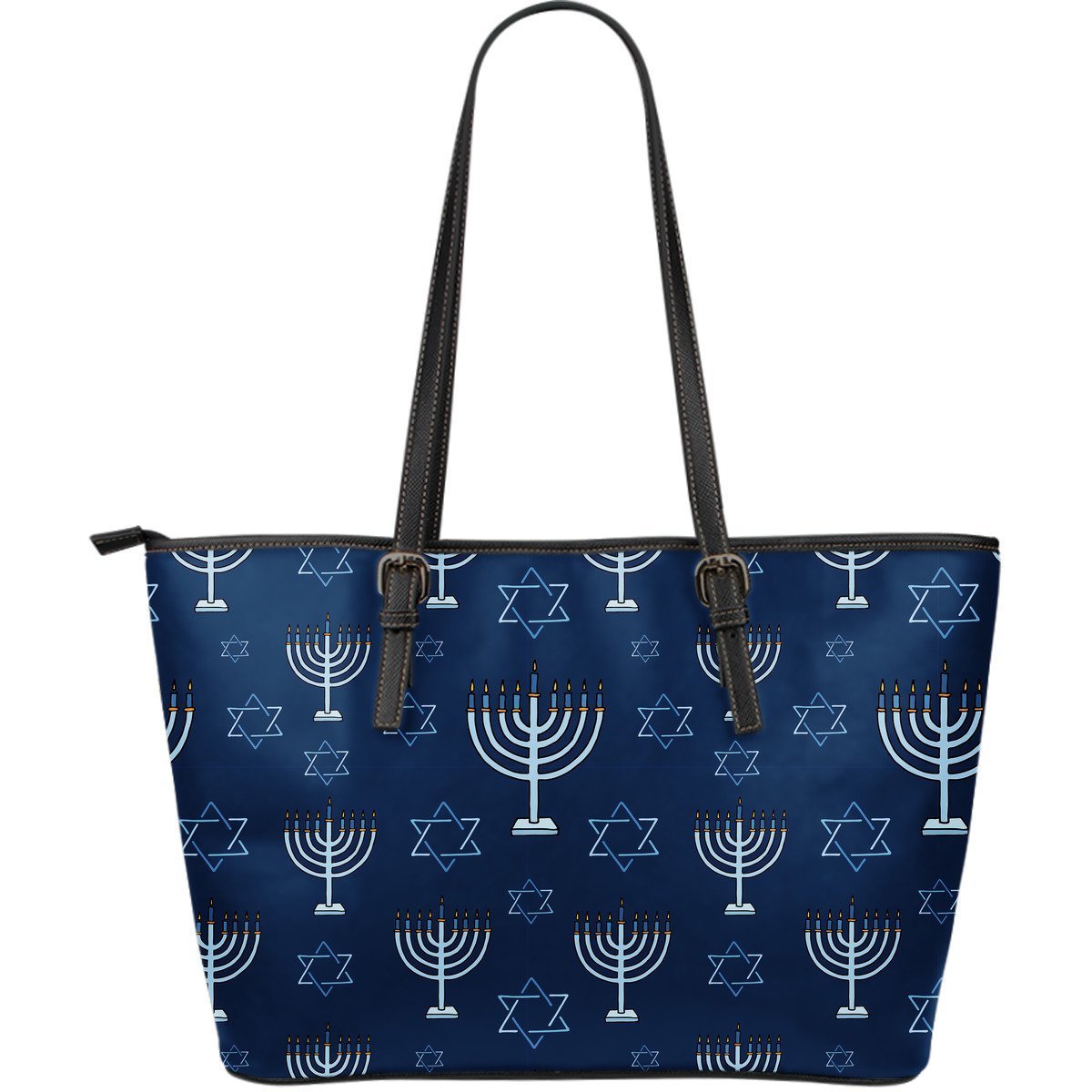 Pattern Print Hanukkah Leather Tote Bag-grizzshop