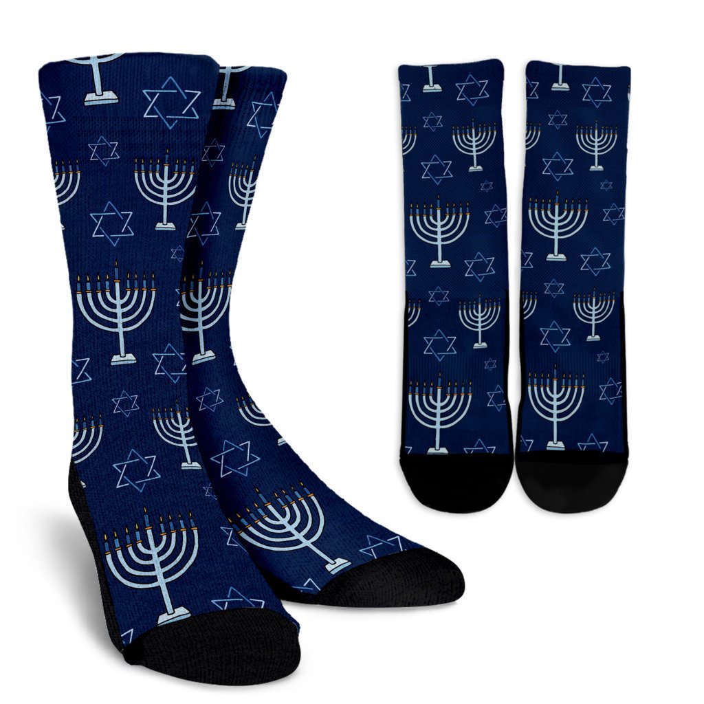 Pattern Print Hanukkah Unisex Crew Socks-grizzshop