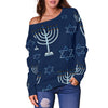 Pattern Print Hanukkah Women Off Shoulder Sweatshirt-grizzshop