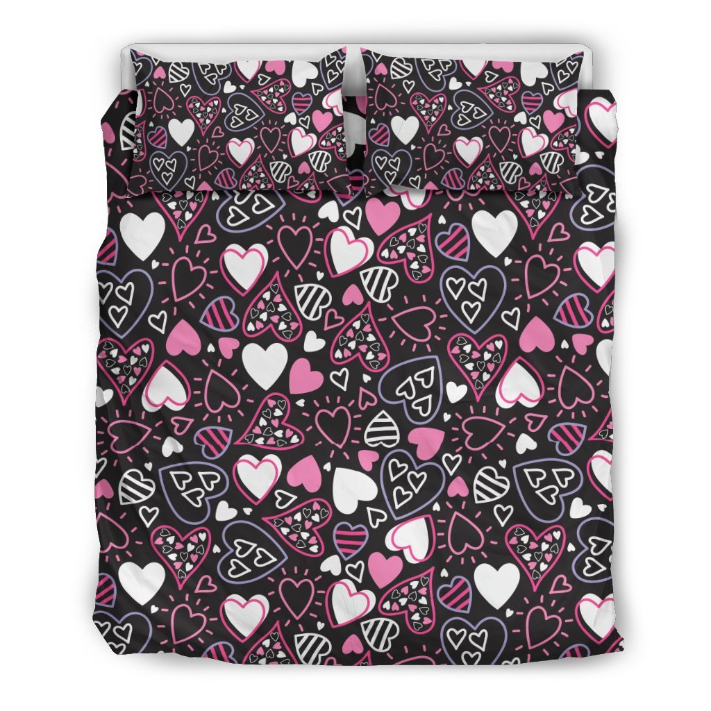 Pattern Print Heart Duvet Cover Bedding Set-grizzshop