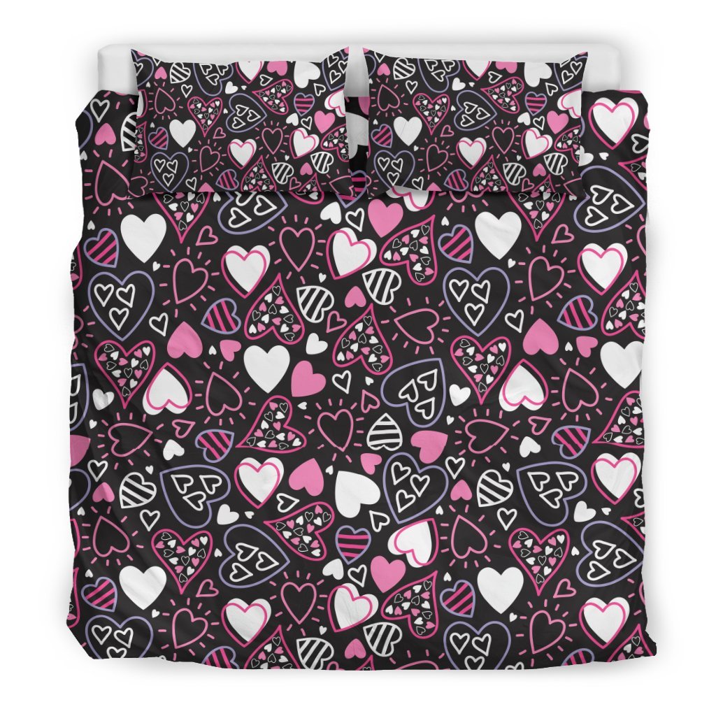 Pattern Print Heart Duvet Cover Bedding Set-grizzshop