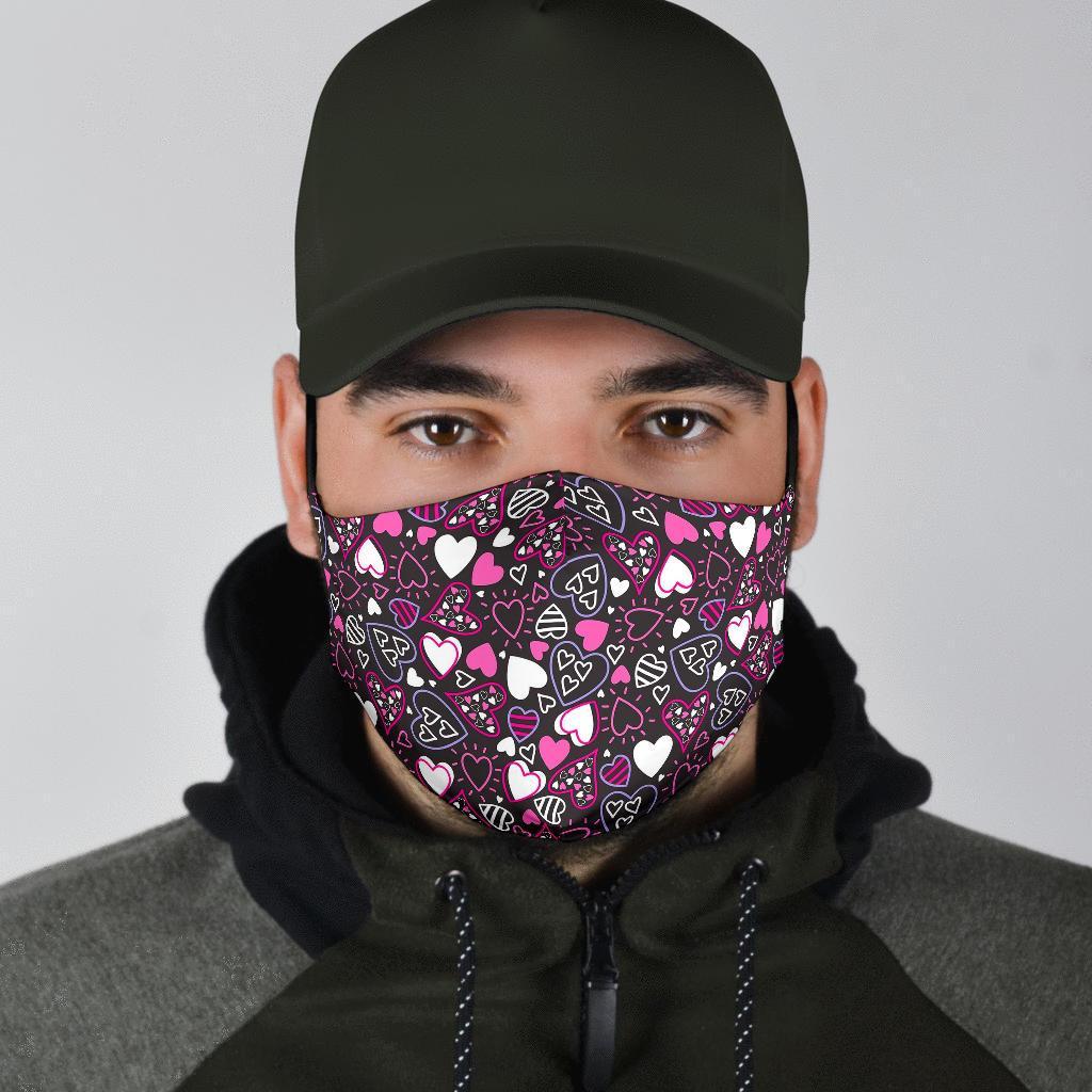 Pattern Print Heart Face Mask-grizzshop