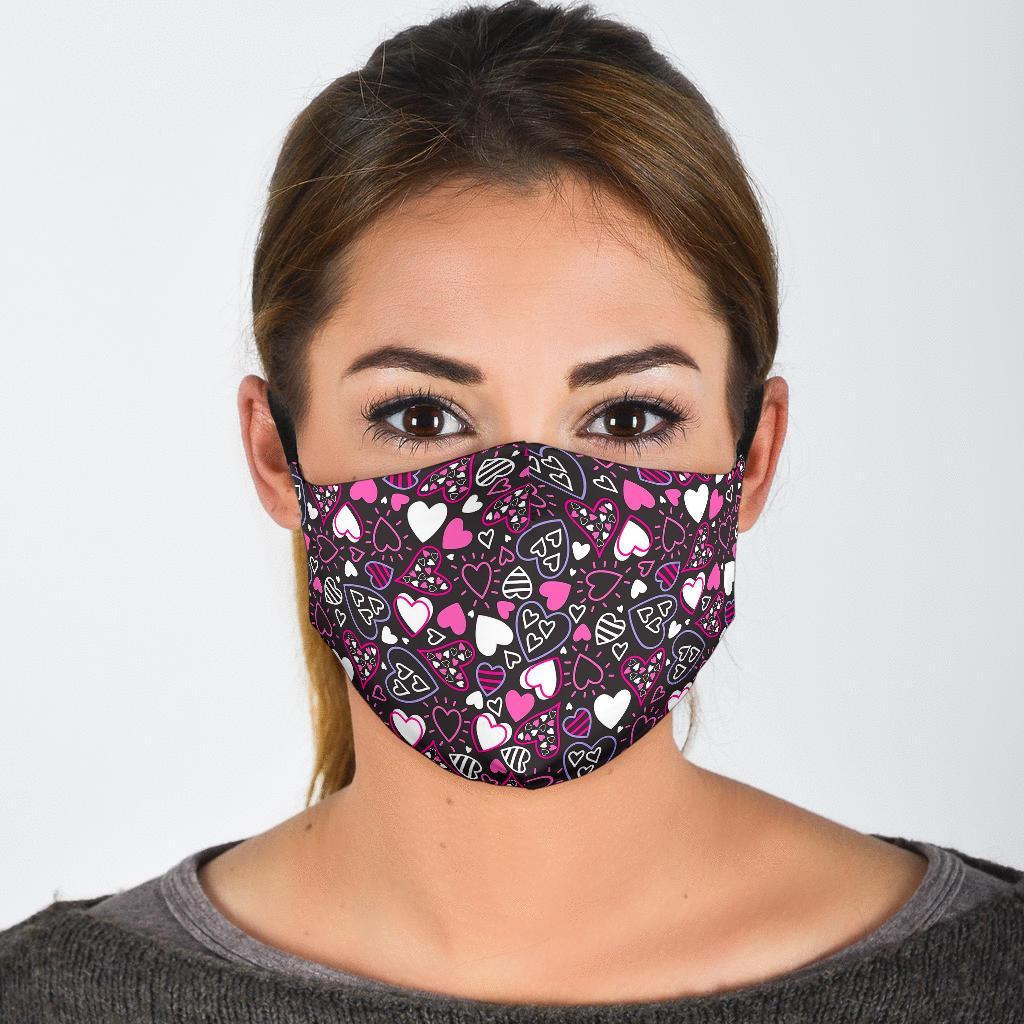 Pattern Print Heart Face Mask-grizzshop