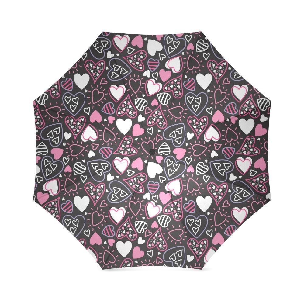 Pattern Print Heart Foldable Umbrella-grizzshop