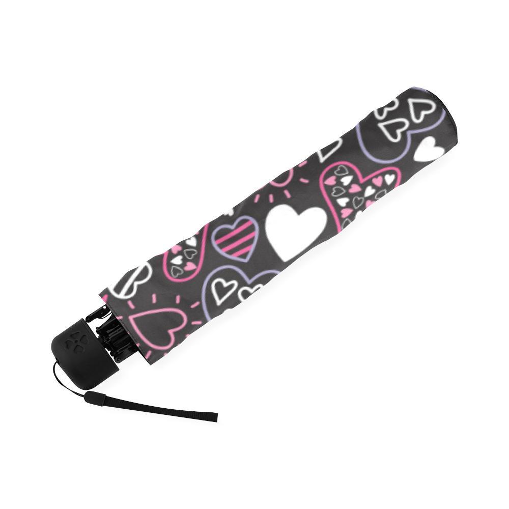 Pattern Print Heart Foldable Umbrella-grizzshop