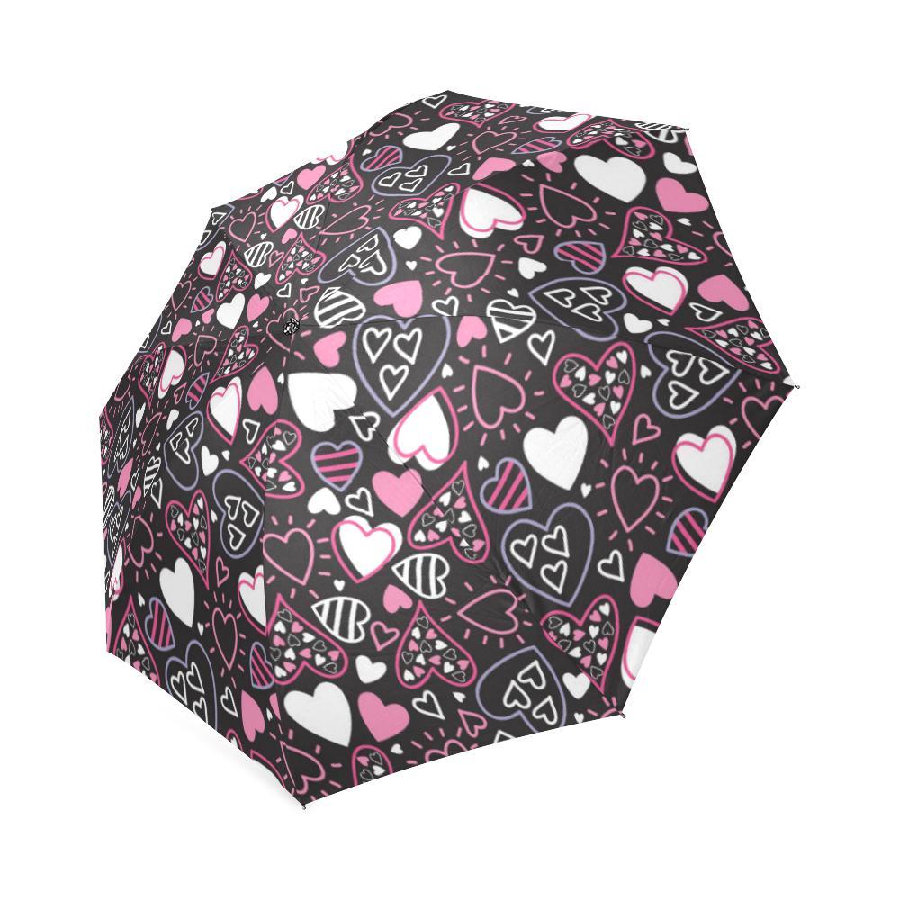 Pattern Print Heart Foldable Umbrella-grizzshop