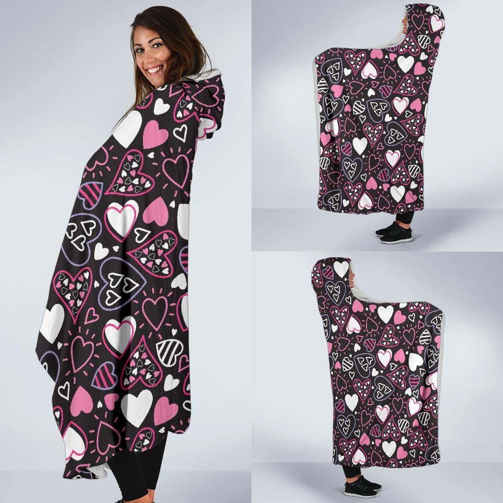 Pattern Print Heart Hooded Blanket-grizzshop