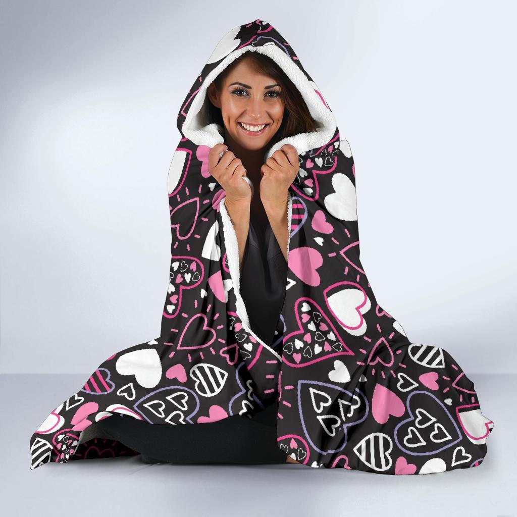 Pattern Print Heart Hooded Blanket-grizzshop