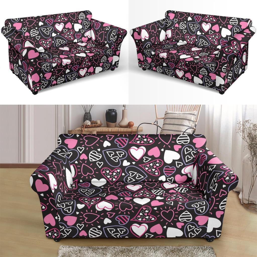 Pattern Print Heart Loveseat Cover-grizzshop