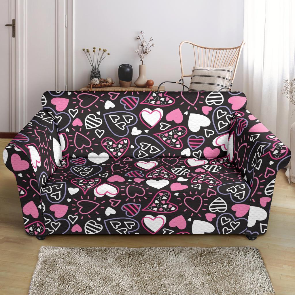 Pattern Print Heart Loveseat Cover-grizzshop