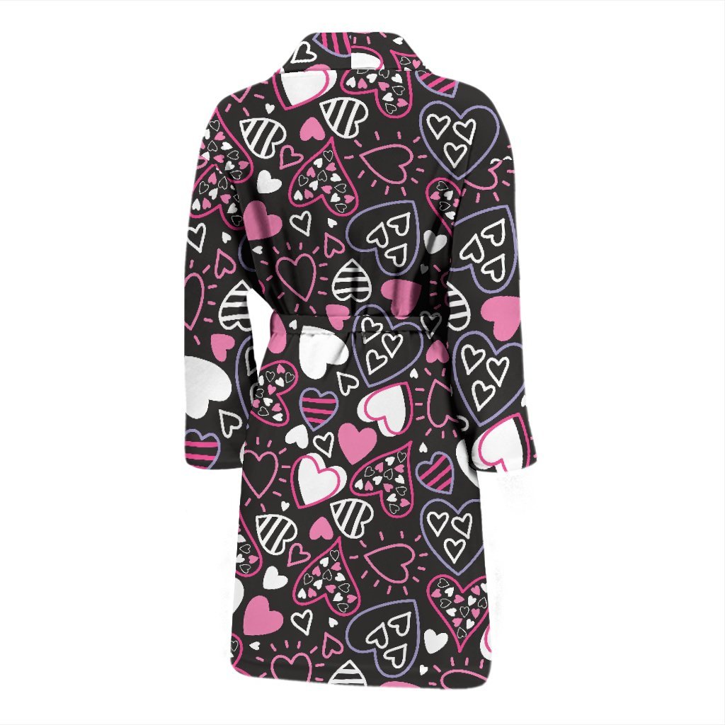 Pattern Print Heart Men Long Robe-grizzshop