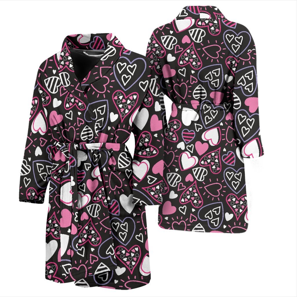 Pattern Print Heart Men Long Robe-grizzshop