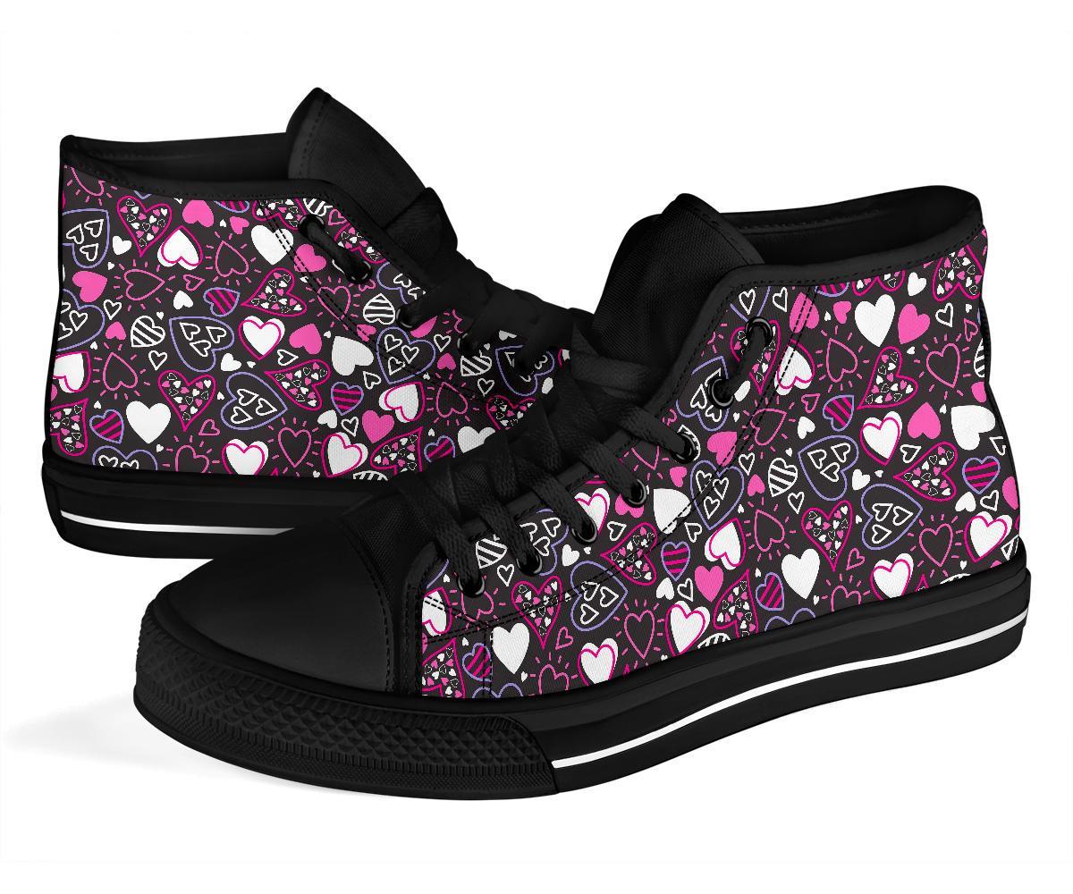 Pattern Print Heart Men Women's High Top Shoes-grizzshop