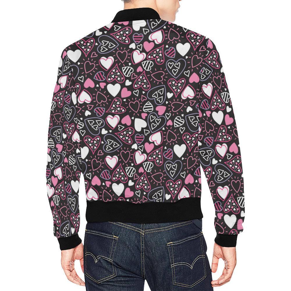 Pattern Print Heart Men's Bomber Jacket-grizzshop