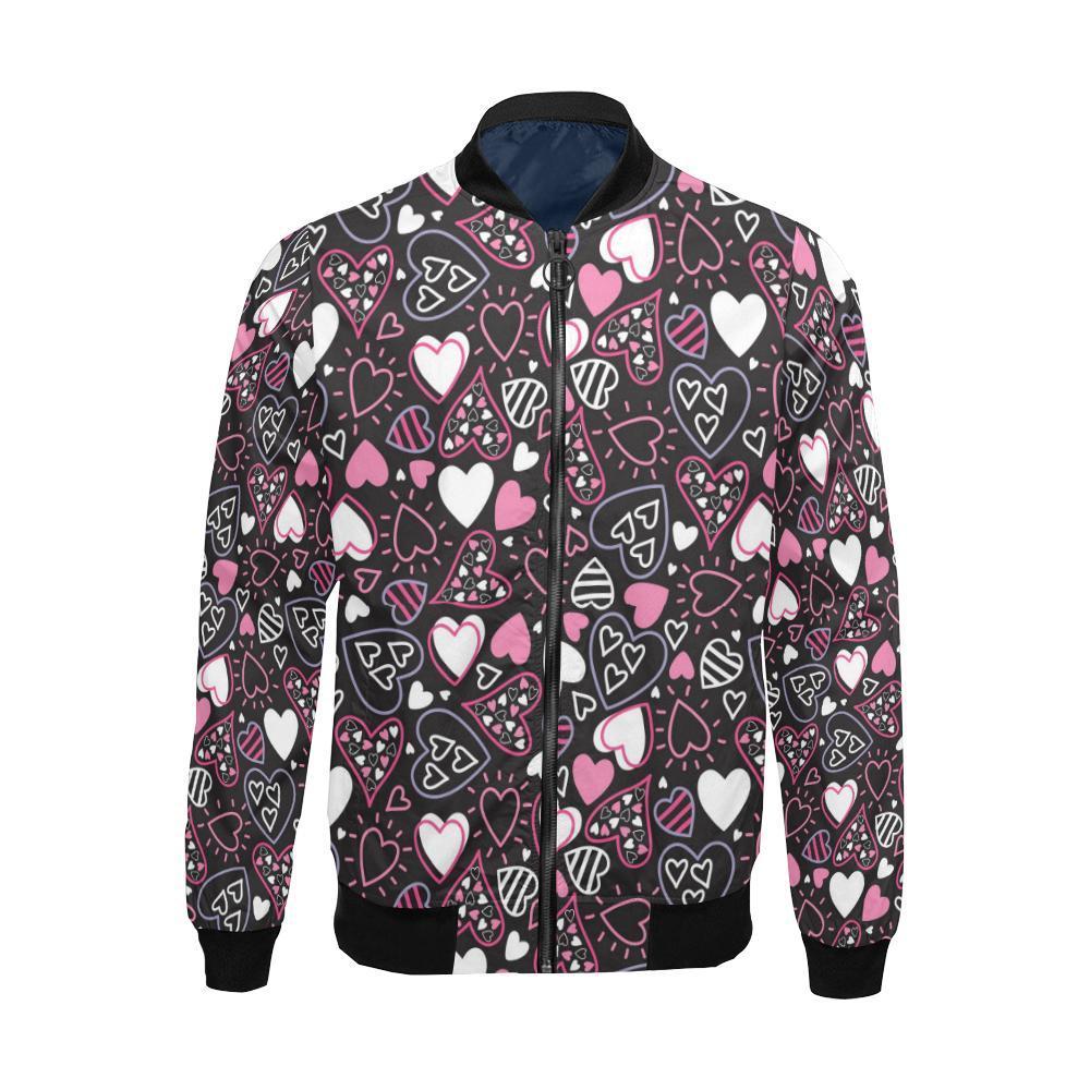 Pattern Print Heart Men's Bomber Jacket-grizzshop