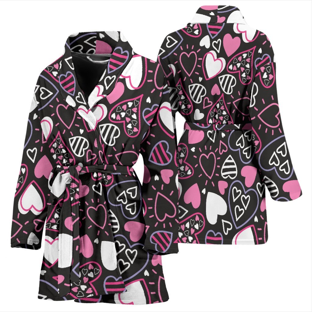 Pattern Print Heart Women Long Robe-grizzshop