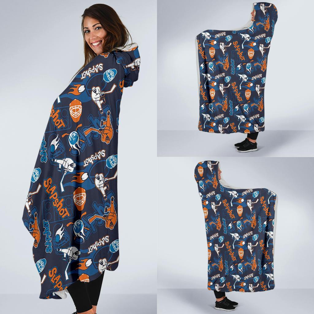 Pattern Print Hockey Hooded Blanket-grizzshop