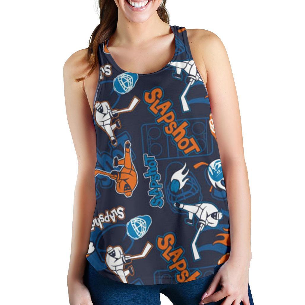 Pattern Print Hockey Racerback Tank Tops-grizzshop